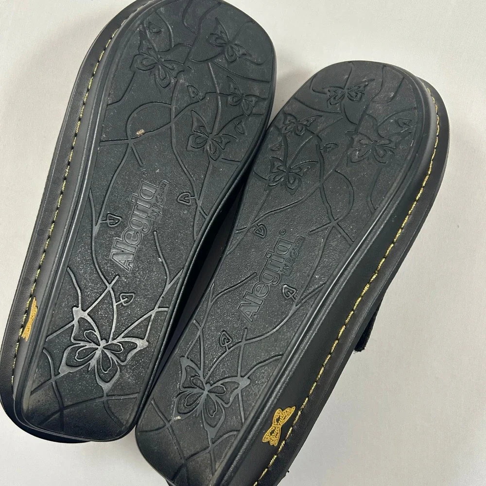 Alegria Loafers Womens 37 / 7 Black Sarah Leopard Animal Print Leather Hook Loop - Picture 11 of 11